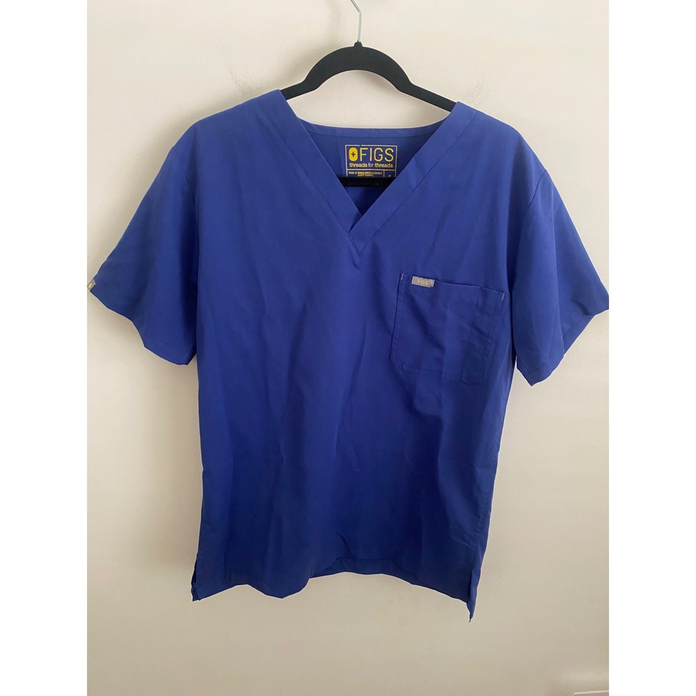FIGS Leon Mens Royal Blue V-Neck‎ Scrub Top Size Small Short Sleeve Pocket